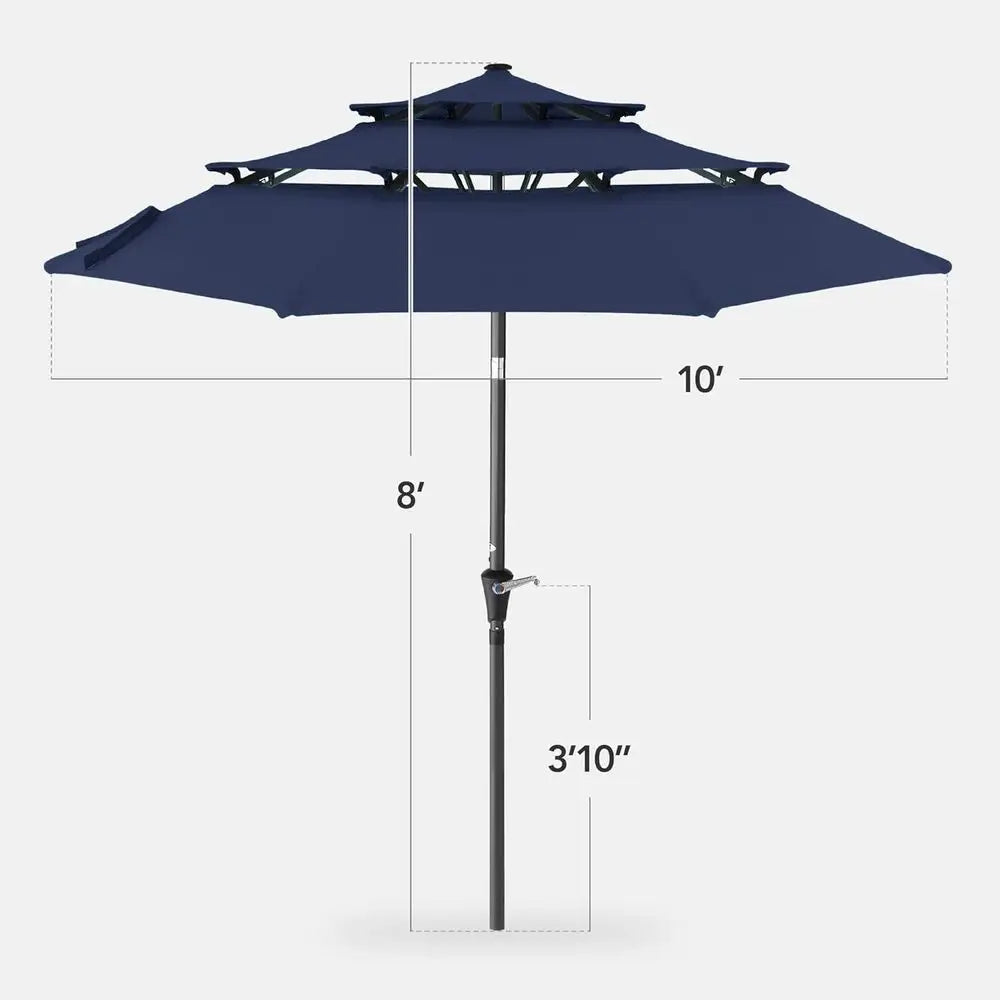 10ft 3-Tier Patio Umbrella with Crank Lift, Outdoor Sun Shade for Deck, Backyard, and Poolside