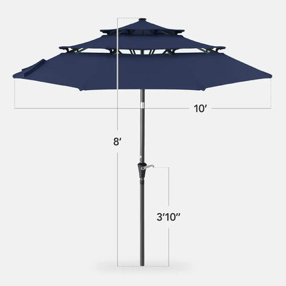 10ft 3-Tier Patio Umbrella with Crank Lift, Outdoor Sun Shade for Deck, Backyard, and Poolside