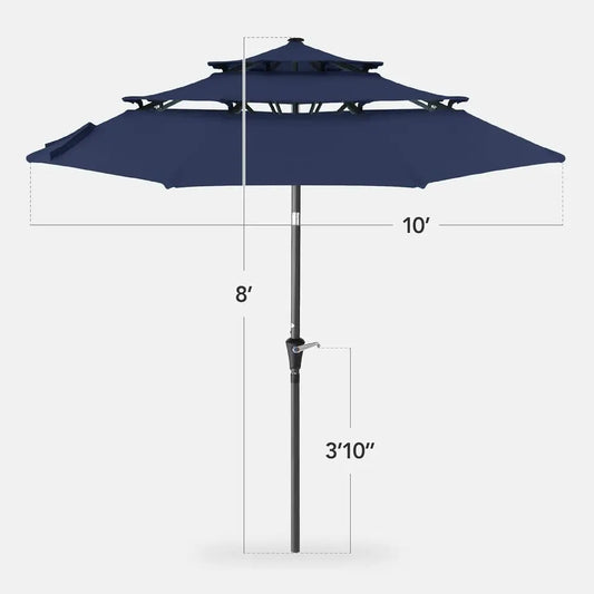 10ft 3-Tier Patio Umbrella with Crank Lift, Outdoor Sun Shade for Deck, Backyard, and Poolside
