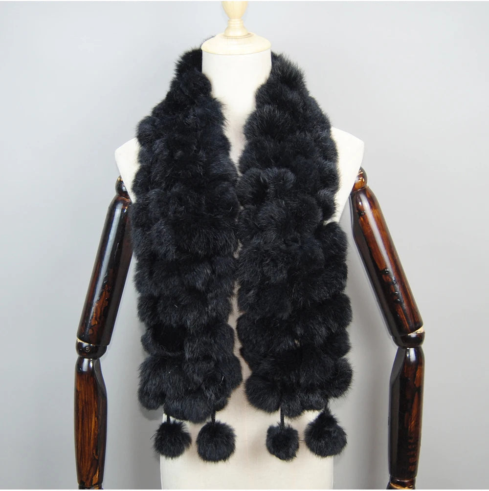 Women Winter Warm Real Rabbit Fur Scarf Hot Sale Natural Rabbit Fur Muffler 2025 Lady 100% Genuine Fur Scarves Wholesale Retail