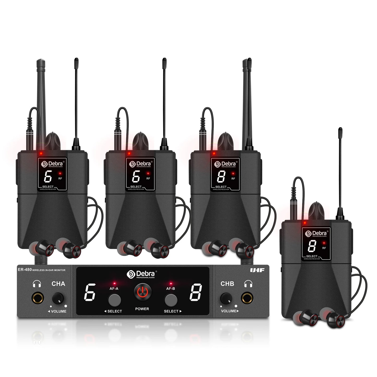 Debra UHF ER-480 Professional Wireless In-Ear Monitor System 50M Range Transmission 16 Frequency Adjustment for Church Stage