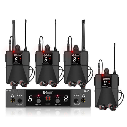 Debra UHF ER-480 Professional Wireless In-Ear Monitor System 50M Range Transmission 16 Frequency Adjustment for Church Stage