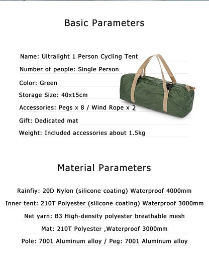Naturehike Cycling Tent 1 Person Portable Ultralight Backpacking Trekking Tent Waterproof Double Layer Camping Tent