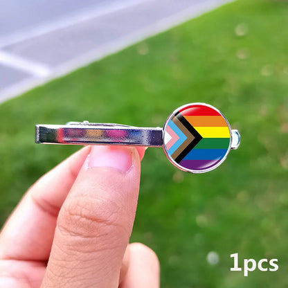 Lesbian Gay Pride Cufflinks for Fans LGBT Creative Rainbow Flag Glass Gem Charm Shirt Decoration Cuff Buttons