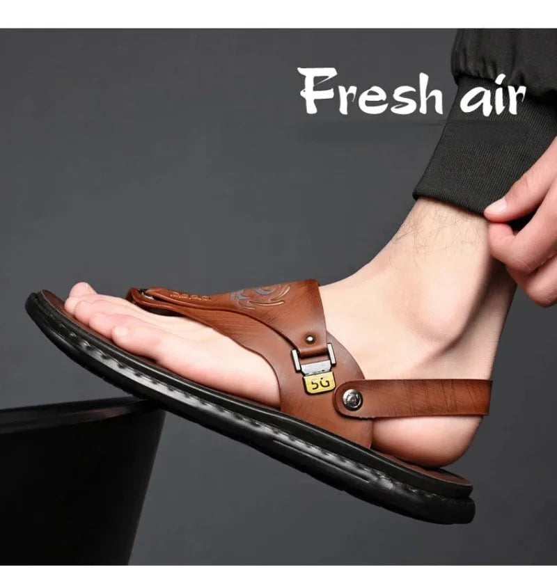 Sandals for Men High Quality Cow Leather Sandals Outdoor Casual Sport Sandals Anti Slip Beach Slippers for Men Summer Slippers