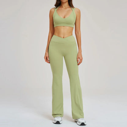 2 Piece Yoga Clothes Women's Sexy Wear Sexy Sport Bra High Waist Flared Pant Fitness Suit Gym Workout Jogging Sports Yoga Set
