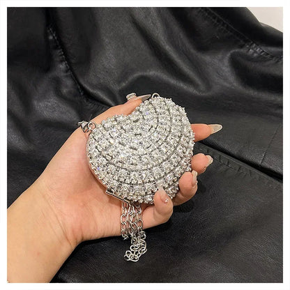 Luxury Mini Diamond Inlay Heart Shape Crystal Clutch Purse Stones Evening Wedding Party Shoulder Bag Handle Rhinestone Handbags