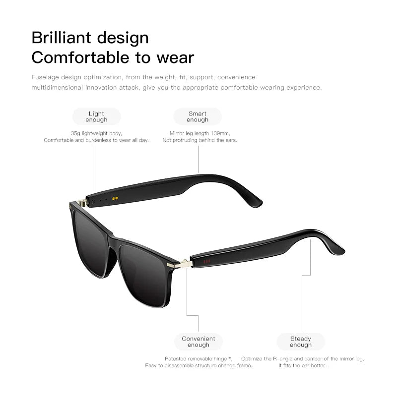 SENBONO Smart Glasses Bluetooth Call Volume Control Music Control Camera Control Built-in Microphone Sunglasses for Men Women