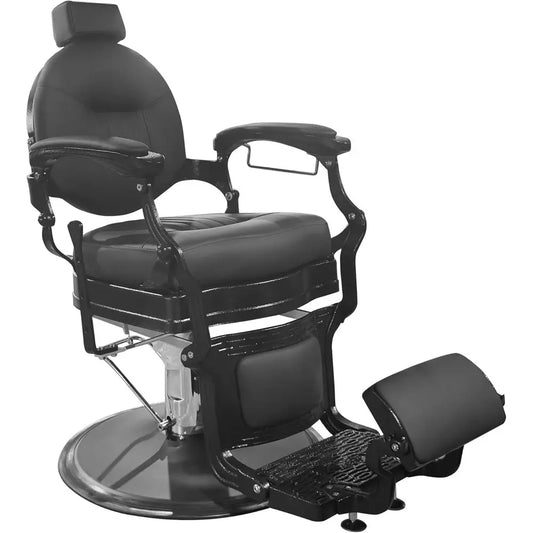 Vintage-Style Heavy Duty Barber Chair - 360° Swivel, 160° Recline, 550 lbs Capacity, Adjustable Rest (Black)