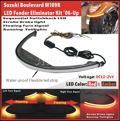 Motorcycle Rear Amber Sequentia Flowing Turn Signal LED Tidy Eliminator Brake Tail Lights For Suzuki Boulevard M109R M90 2006-up
