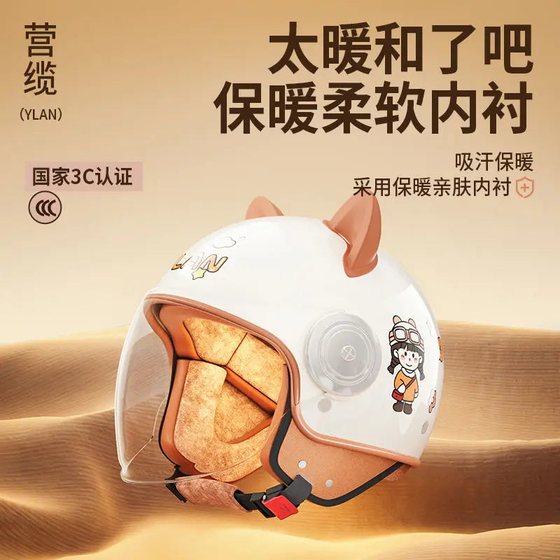 Winter Warm Women's Electric Car Helmet Four Seasons Motorcycle Safety Cap Full Face Helmet 3C Certified Abs Material
