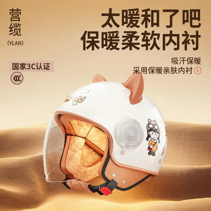 Winter Warm Women's Electric Car Helmet Four Seasons Motorcycle Safety Cap Full Face Helmet 3C Certified Abs Material