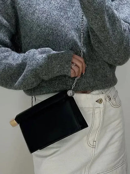 2025 New Retro Style pu Leather Shoulder Chain Crossbody Flip Cover Accordion Bags Small Square Bag Women's Handbag