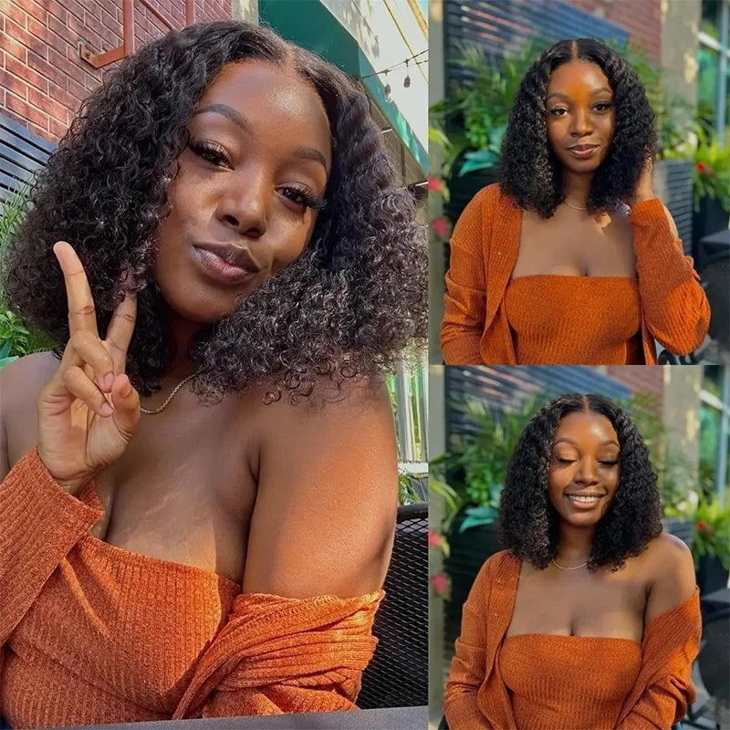 16Inch Wear And Go Glueless Bob Wig Human Hair Short Curly Deep Wave Lace Front Wigs Pre Cut Brazilian Hair 4x4 5X5 HD Lace Closure Wig  220% Density Pre-Plucked No Lace Front Closure Ready to Wear Natural Human Hair Lace Fro