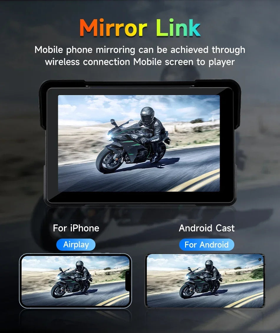 Jansite 7 inch 2K Motorcycle Upgrade Module DVR Navigation GPS Wireless CarPlay Waterproof IPX7 TPMS Portable Smart Display Cam