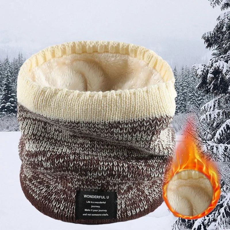 Winter Scarf for Men Fleece Ring Bandana Knitted Warm Solid Scarf Women Neck Warmer Thick Cashmere Hot Handkerchief Ski Mask