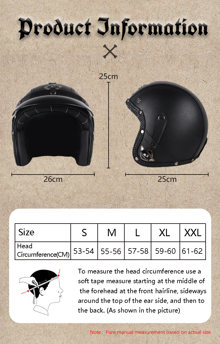 UCHOOSE Retro Motorcycle Helmet PU Leather Open Face 3/4 Chopper Bicycle Helmets Classic Casco Moto Vintage