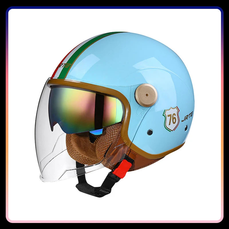 Retro Open Face Motorcycle Helmet Daul Lens DOT ECE Approved Vintage Jet Helmet 3/4 Open Half Helmet for Scooter Curiser Chopper