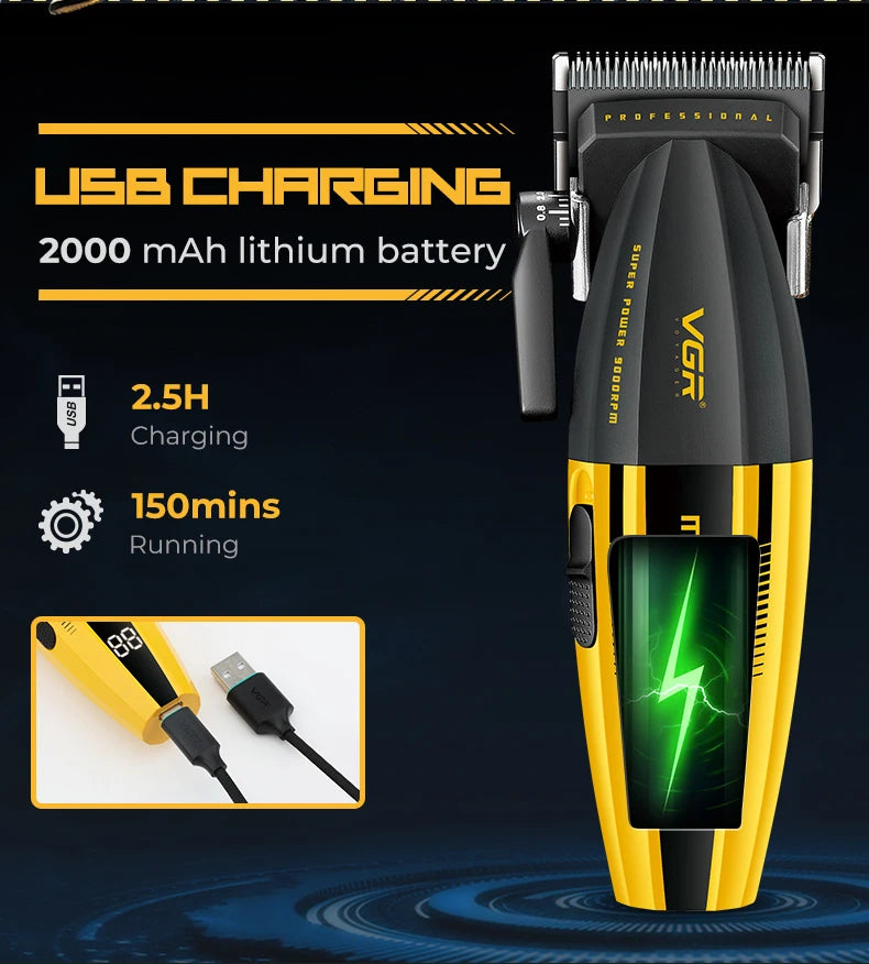 VGR Hair Trimmer Professional Hair Cutting Machine Electric Clippers Cordless Barber Haircut Rechargeable Trimmer for Men V-285