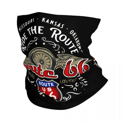 Custom Travel Motorcycle Ride Route 66 Bandana Winter Neck Warmer Windproof Wrap Face Scarf for Hiking Highways Gaiter Headband