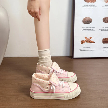 New High Help Canvas Shoes Dots Women's Casual Shoes Woman Vulcanize Sneakers Comfortable Sport Walking Platform Flats Shoes 015