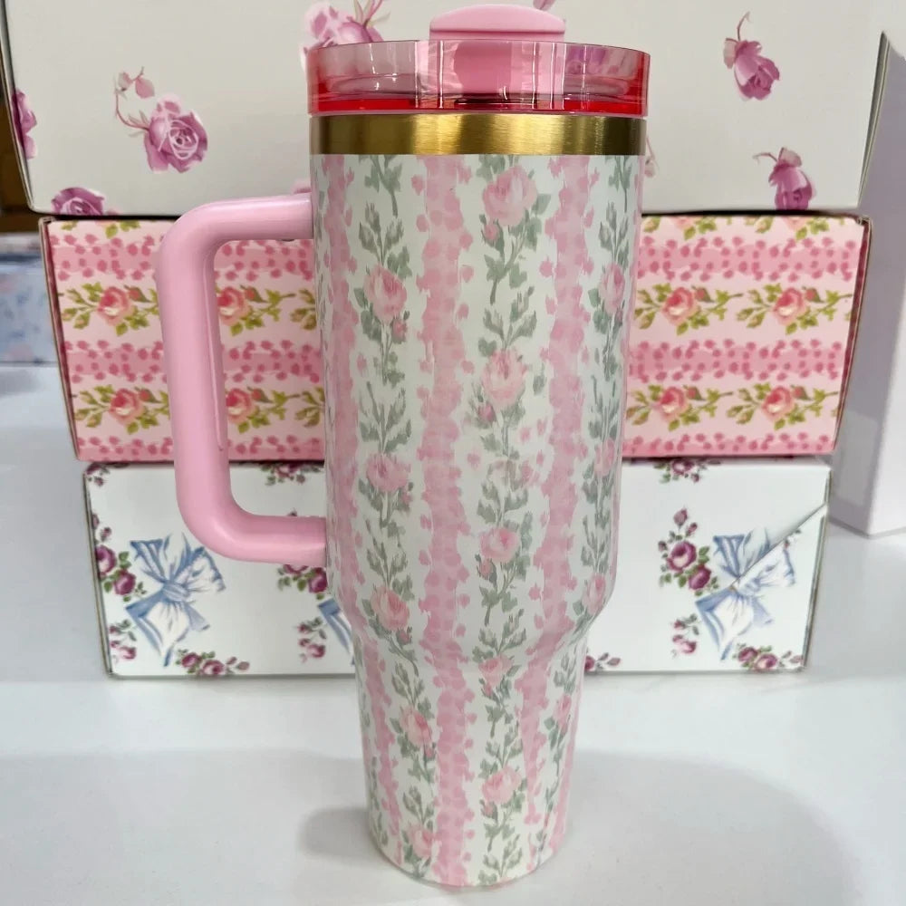 40oz Tumbler withLOGO Handle Lid Straw Stainless Steel Vacuum Insulated Quengher H2.0 Thermos Cup Silicone Boot for Stanleys