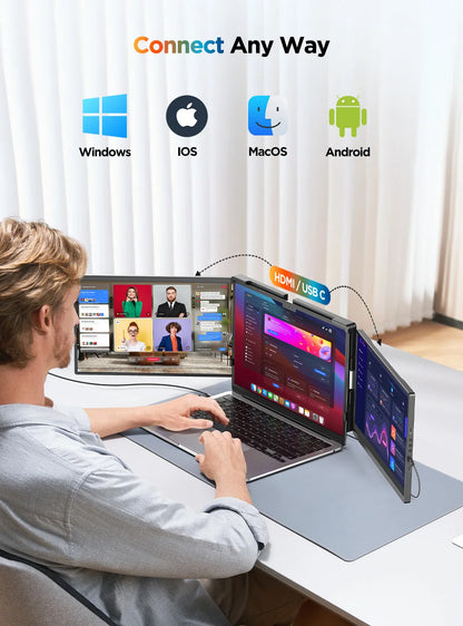 UPERFECT 14" 2K Triple Portable Monitor 2240x1400 QHD IPS Dual Display with Rotation Kickstand Laptop Screen Extender for MacOS