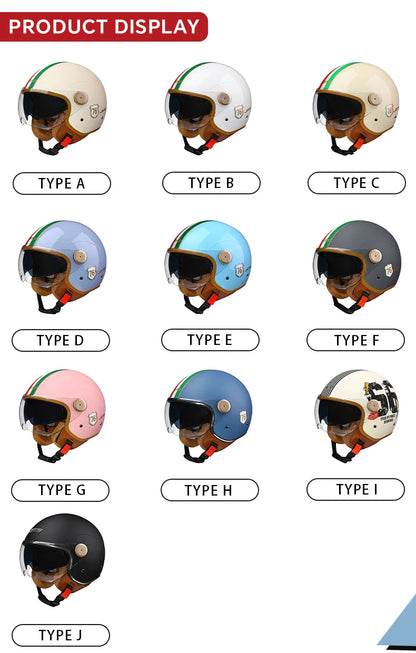 Open Face Motorcycle Helmets Biker 3/4 Open Face Helmet Men Women Retro Electric Scooter ABS Shell Moto Jet Helmet DOT Approved