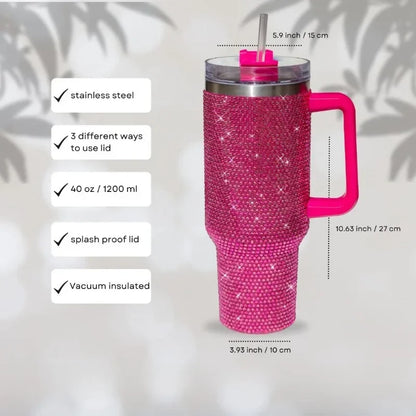 40oz Rhinestone Tumbler Stainless Steel Straw Women Cup Shiny Diamond Travel Car Thermoses Coffee Mug Water Bottle Drinkware
