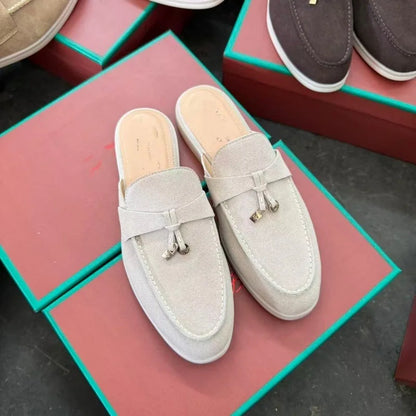 2026 New Luxury Women Loafers Closed Toe Flat Slippers Comfort Soft Moccasin Slip On Half Slide Casual Outdoor Walking Shoes Y2k