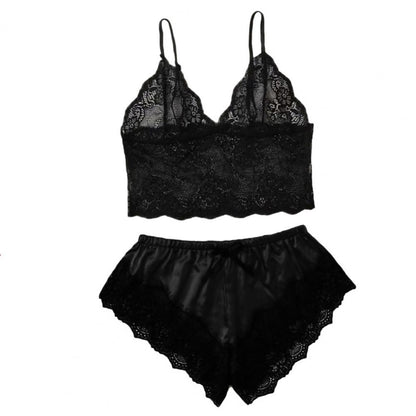 Spaghetti Strap Shorts Women Sleepwear Set Elastic Solid Color Female Camisole Shorts Lace Women Sleepwear Set