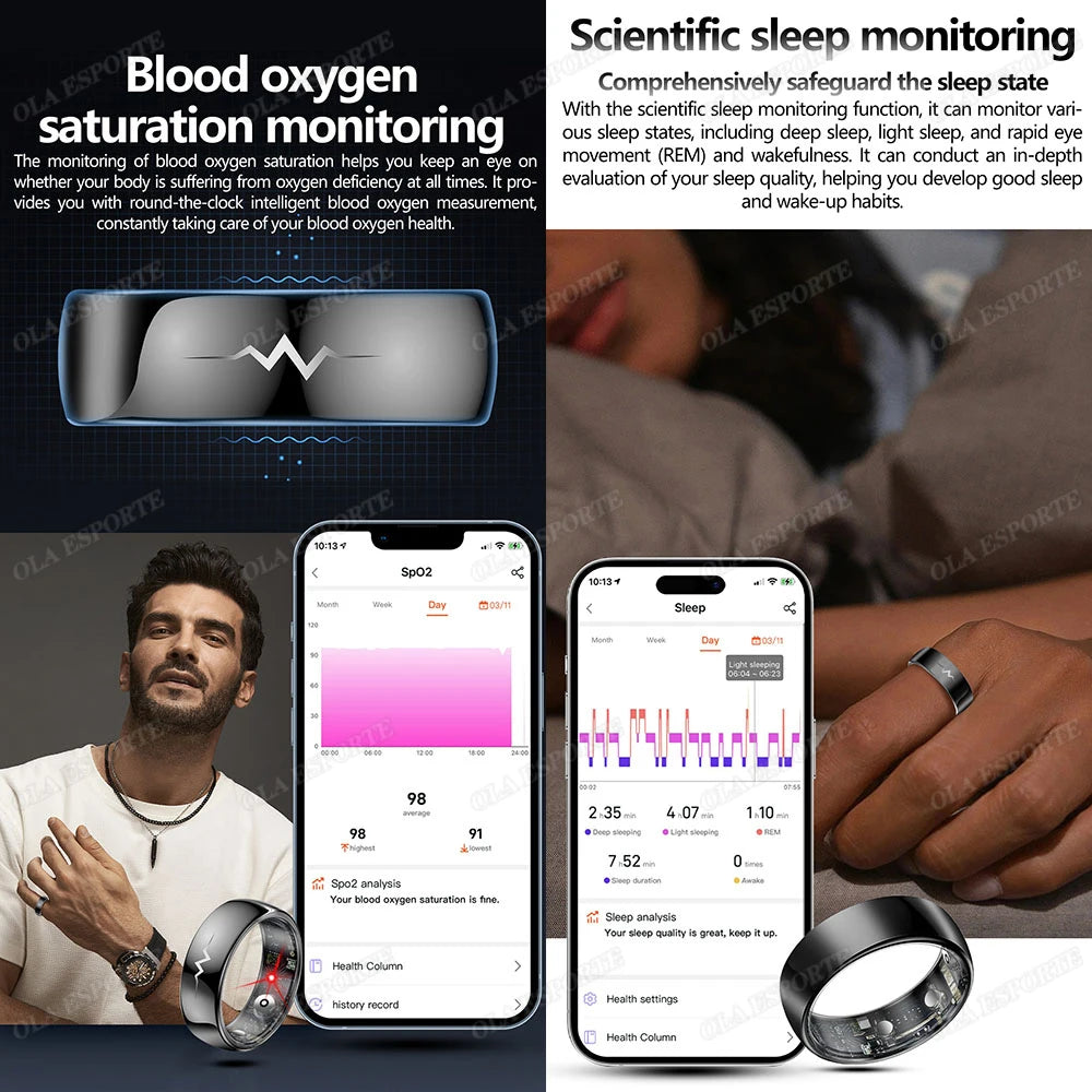 New ECG Smart Ring Men Women Bluetooth Blood Heart Rate Blood Oxygen Health Monitoring Multi Sports 5ATM Waterproof smartring