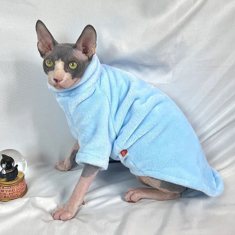 Soft Warm High Neck Fleece Pet Cat Hoodie Kitten Coat Sphynx Clothing without Hat for Cats Autumn Winter Pet Clothes Outfits