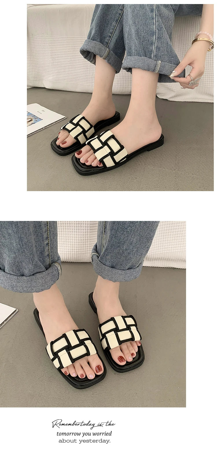 Summer 2025 Braided Flip-flops Women's Open-toe Wear Temperament with Chunky Fashion Slippers, Beach Shoes, Women's Shoes