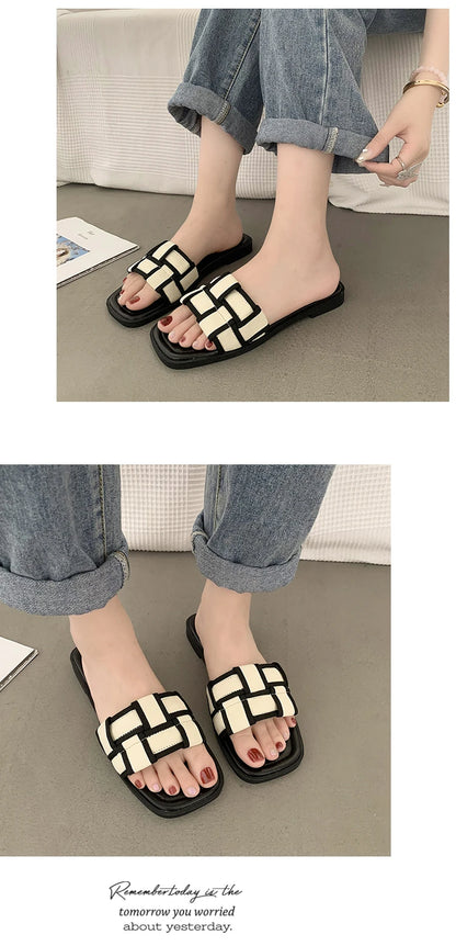 Summer 2025 Braided Flip-flops Women's Open-toe Wear Temperament with Chunky Fashion Slippers, Beach Shoes, Women's Shoes