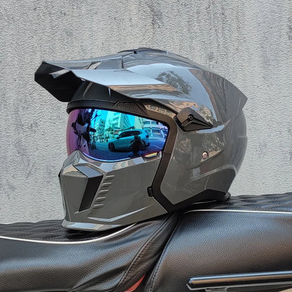 ORZ Street Fighter Combination Helmet Motorcycle Helmet Men's and Women's Retro Full Helmet Four Seasons Detachable DOT
