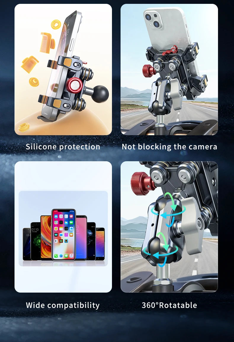 New Universal Motorcycle Phone Holder High-Quality Alloy Shock Absorption Motos Navigation Mount Motorcycle Accessories