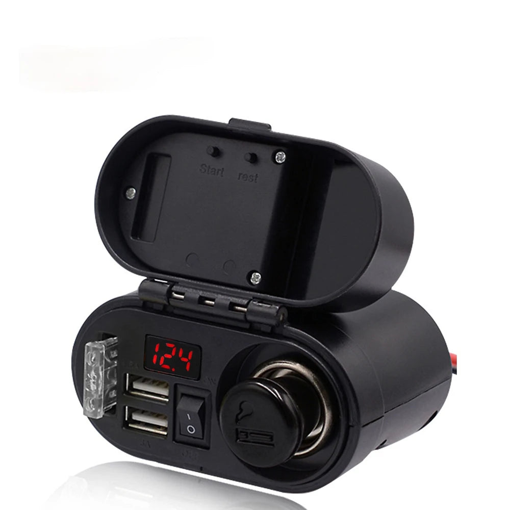 Moto Dual USB Port Adapter Multifunction Power Supply Quick Charging Cigarette Lighter Clock Voltmeter Motorcycle Accessories