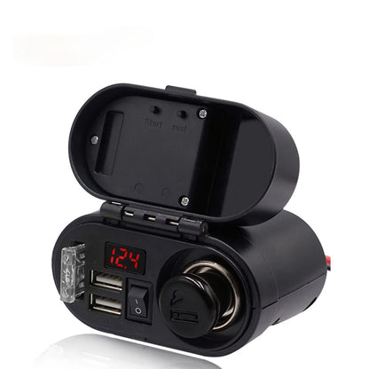 Moto Dual USB Port Adapter Multifunction Power Supply Quick Charging Cigarette Lighter Clock Voltmeter Motorcycle Accessories