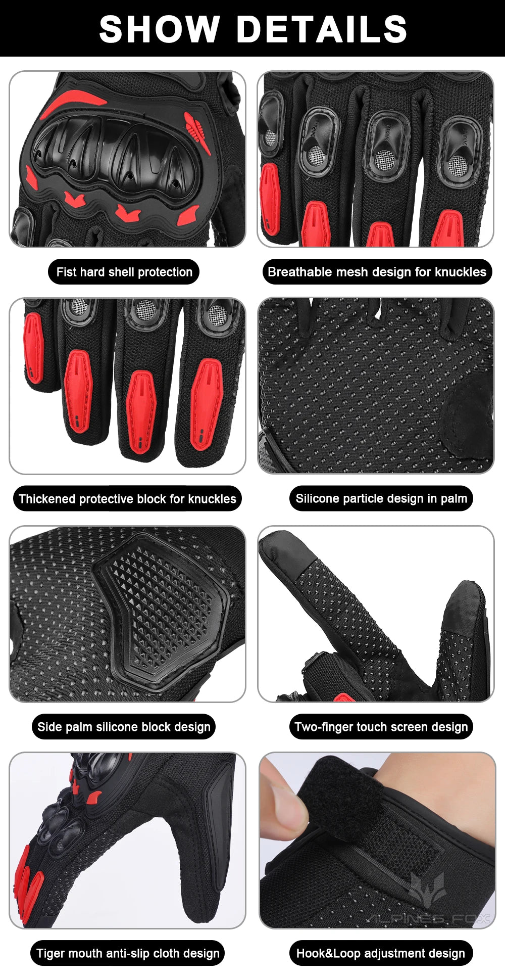 VEMAR Summer Motorcycle Gloves Men Black Full Finger Touchscreen Cycling ATV MTB Guantes Moto Luvas Bike Riding Glove Women Red