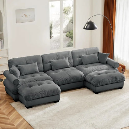 Grey Velvet Sectional Sofa for Modular Living Spaces, Oversized Couches Ideal for Apartments and Bedrooms