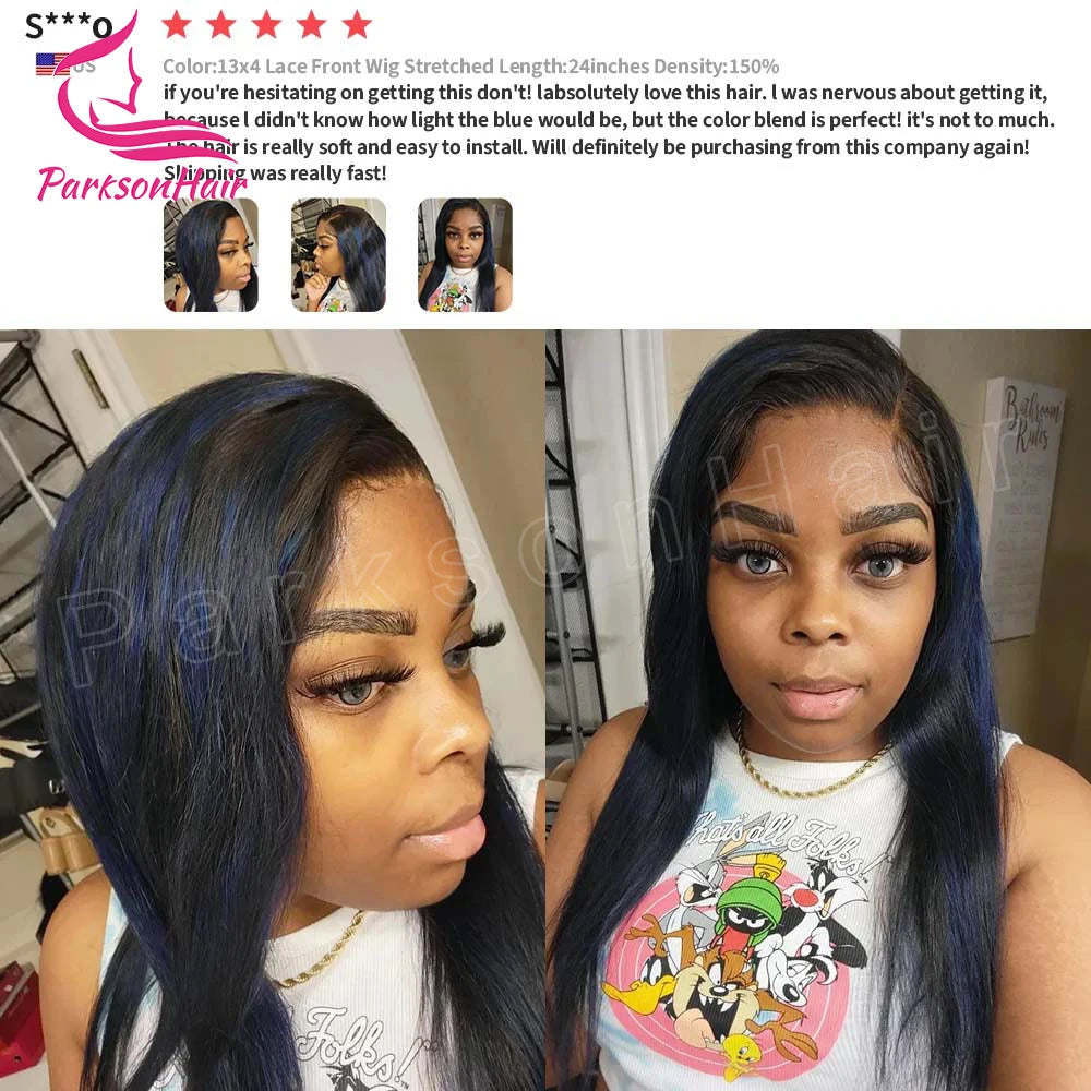 13*4 13*6 Straight Highlight  Black With Blue Lace Frontal Wigs Human Hair Wig For Black Women Brazilian  Hair Full Lace Wigs