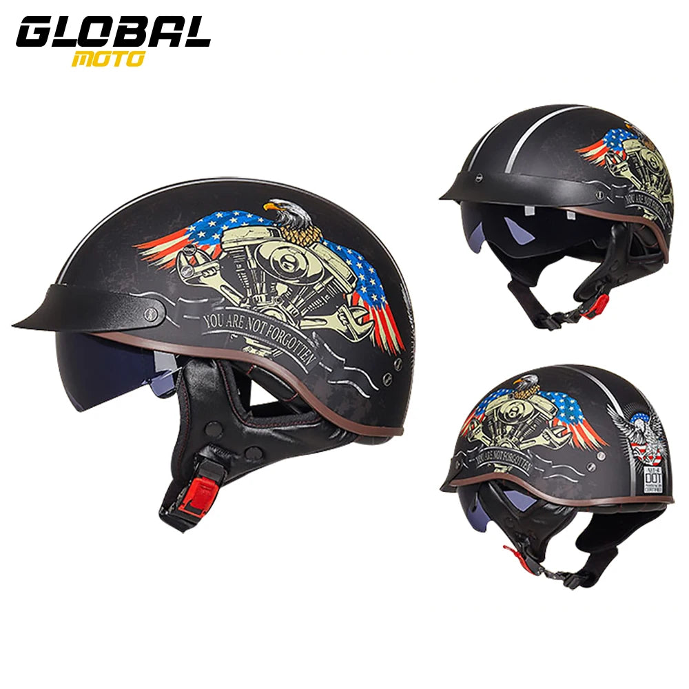 DOT Certification Motorcycle Helmet Retro Motocross Half Helmet Open Face Scooter Biker Sunshade Lens Summer Moto Men Helmet