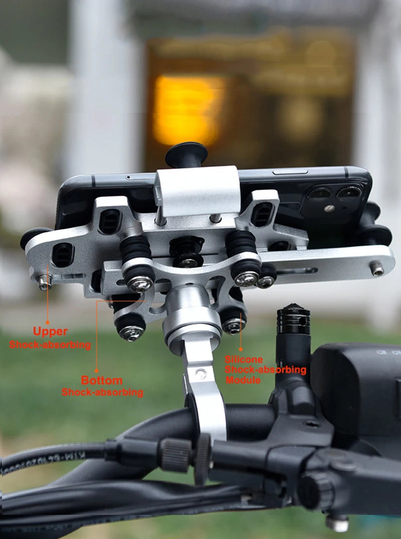 Shock-Absorbing Phone Holder for Motorcycle Bicycle 2024 Upgraded Alloy Rotary Adjustment Mobile Phone Navigation Bracket