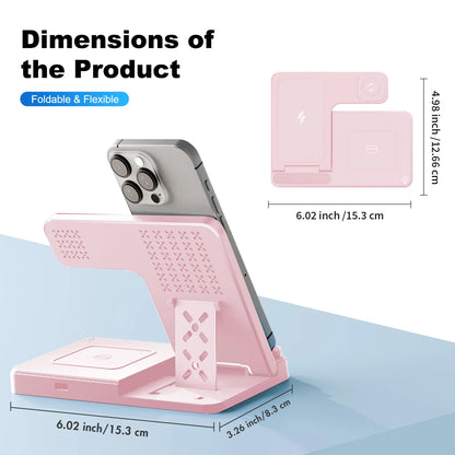 3 In 1 Magnetic Wireless Charger Stand 15W Fast Charging Dock Station Multiple Devices for iPhone 15 14 13 8 Apple Watch Airpods