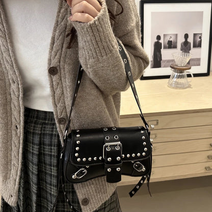 Shoulder Bag for Women Pink Underarm Bags PU Leather Crescent Bags with Rivet Small Y2k Purses Trendy Armpit Purse