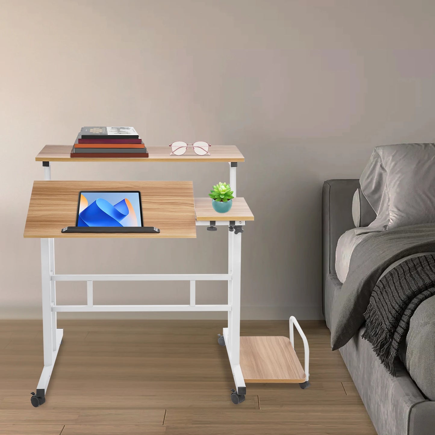 Multi Functional Foldable Computer Desk Adjustable Portable Laptop Desk Modern Computer Desk Computer with Wheels for Work Study