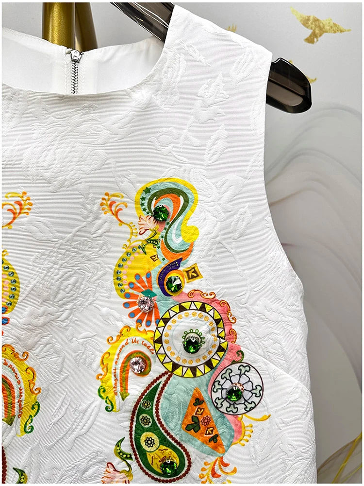 2026 Women Printed Beaded Dress Sleeveless Colorblock a Line Dress Elegant Summer Ladies Fashion Tank Dress Party Casual Dress