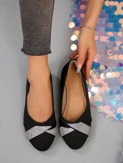 French-style Temperament Ballet Shoes, Low-heeled Comfortable and Stylish Single Shoes, Rhinestone-decorated Low-cut Women's Fla