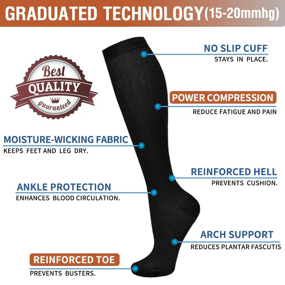 3/6/7 Pairs Compression Socks Women Medical Edema Running Socks Men Knee Length Cycling Socks  Football Basketball Outdoor trave